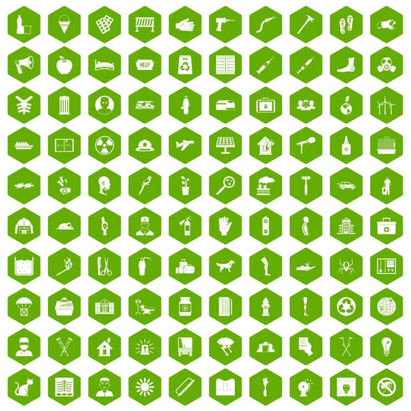 100 yardım simgeleri altıgen yeşil — Stok Vektör