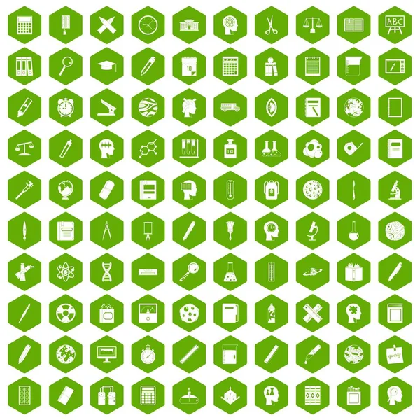 100 uczenia się ikony sześciokąt zielony — Wektor stockowy