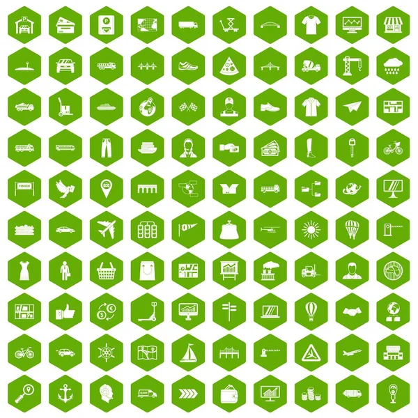 100 물류 및 배달 아이콘 육각형 녹색 — 스톡 벡터