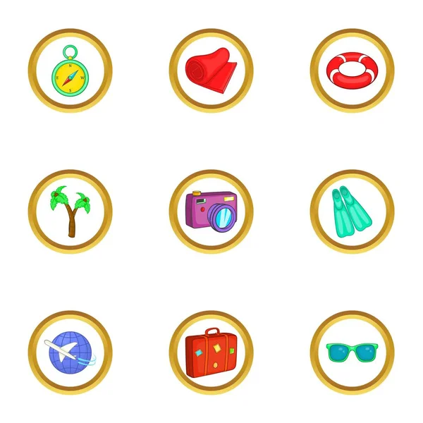 Beach resort Icons set, karikatür tarzı