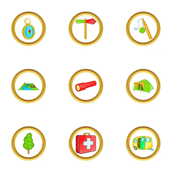 Icons set hiking, karikatür tarzı