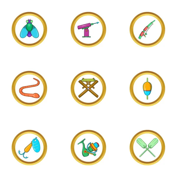 Hobi Icon set Balık tutma, karikatür tarzı