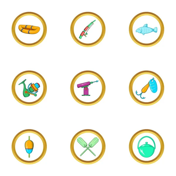 Balıkçı simge seti, karikatür tarzı yaşam