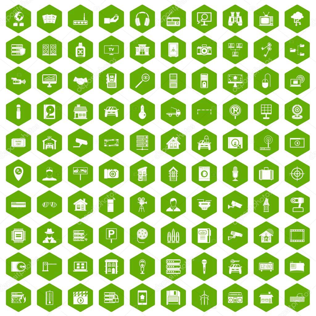 100 camera icons hexagon green