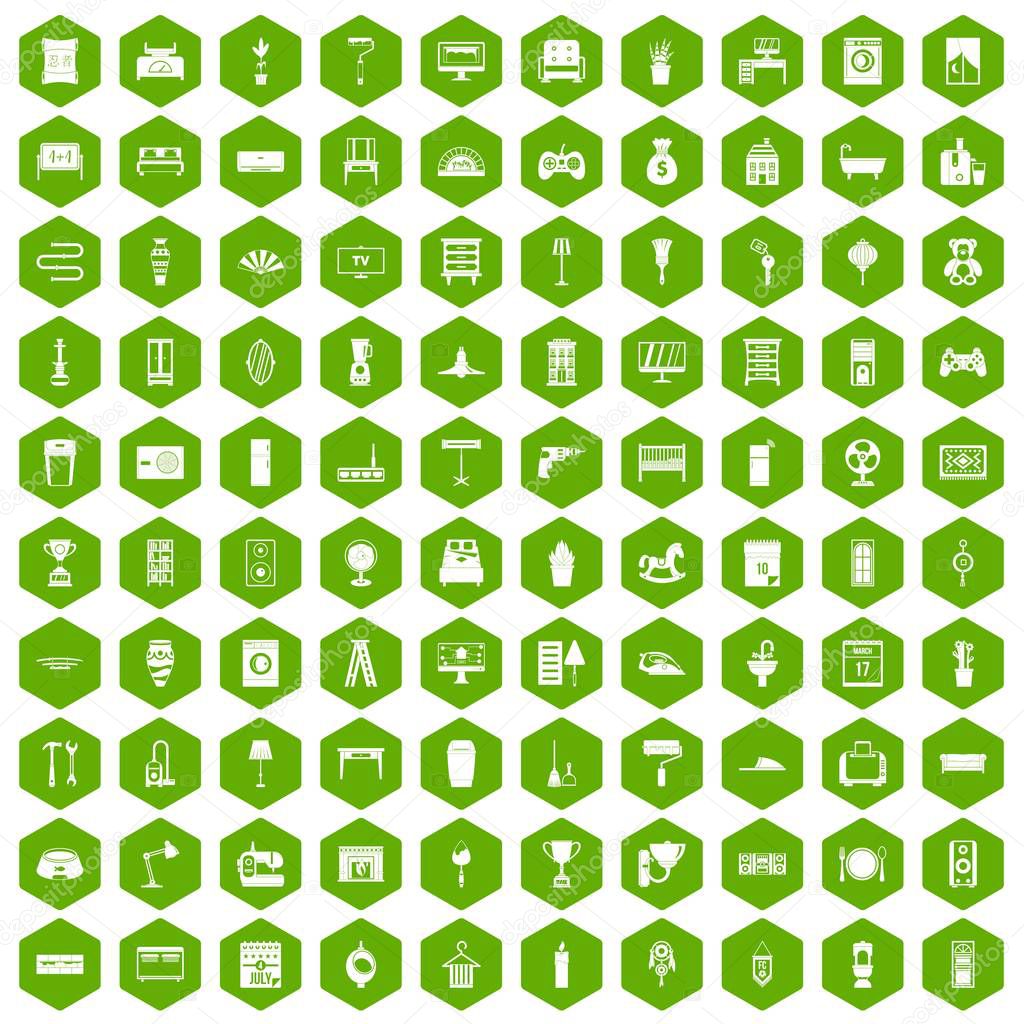 100 home icons hexagon green