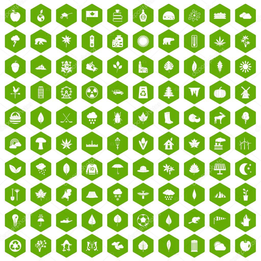 100 leaf icons hexagon green