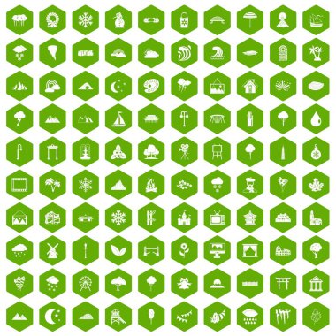 100 sahne simgeler altıgen yeşil