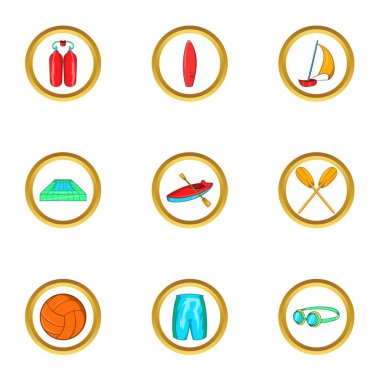 Su spor tatil simge seti, karikatür tarzı