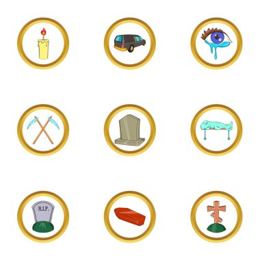 Cenaze töreni simge seti, karikatür tarzı