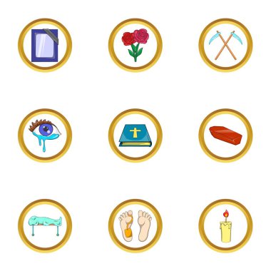 Ölüm töreni simge seti, karikatür tarzı