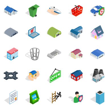 Belediye Binası Icons set, izometrik stili