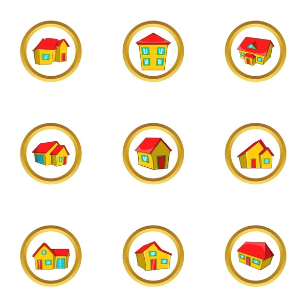 Conjunto de iconos de casa de ciudad, estilo dibujos animados — Vector de stock