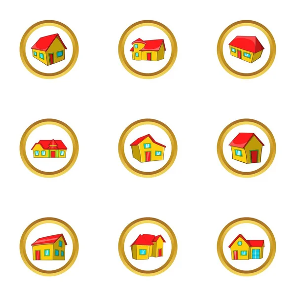 Conjunto de iconos de casa de pueblo, estilo dibujos animados — Vector de stock