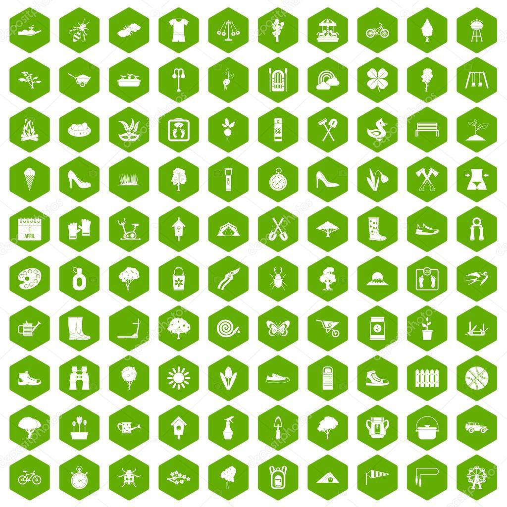 100 spring icons hexagon green