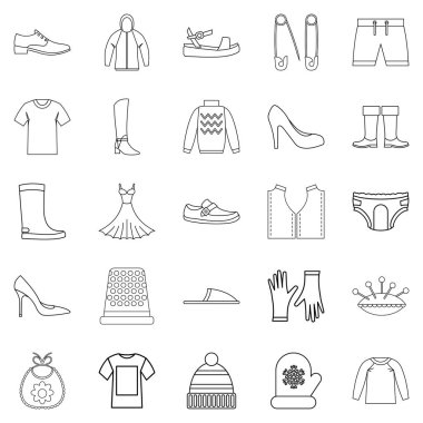 Giden giysiler Icons set, anahat stili