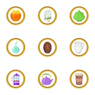 Çay ve kahve simge seti, karikatür tarzı