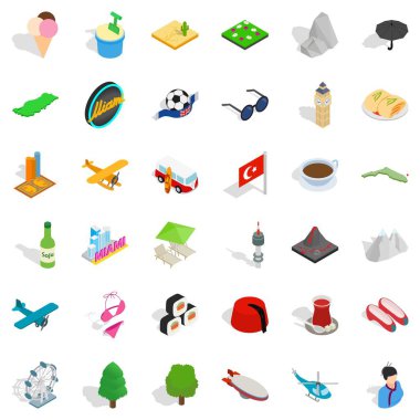 Seyahat Simgesel Yapı Icons set, izometrik stili
