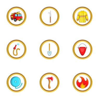 İtfaiyeci mesleği simge seti, karikatür tarzı