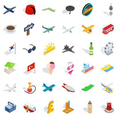 Seyahat zaman Icons set, izometrik stili