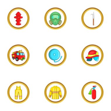 İtfaiye Departmanı simge seti, karikatür tarzı