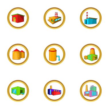 Endüstriyel yapı simge seti, karikatür tarzı