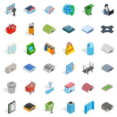 Kentsel Icons set, izometrik stili