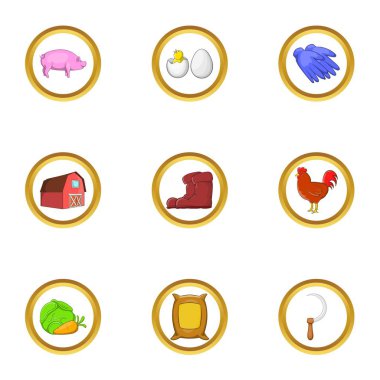 Çiftçi hobi simge seti, karikatür tarzı