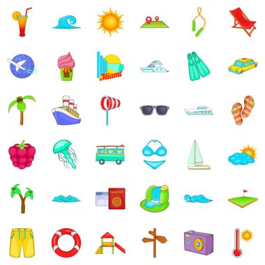 Tatil Icons set, karikatür tarzı