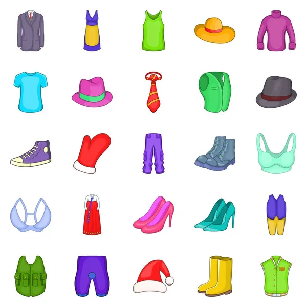 Ensemble d'icônes de vêtements de dessus, style dessin animé — Image vectorielle