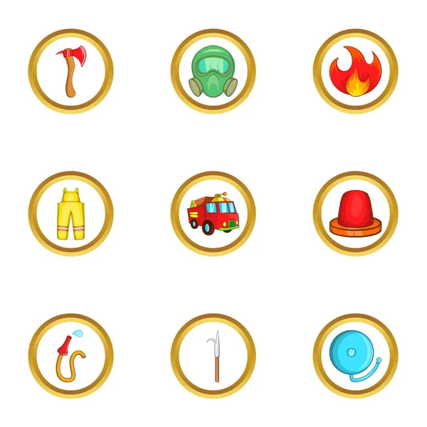 Juego de iconos de bombero, estilo de dibujos animados — Vector de stock