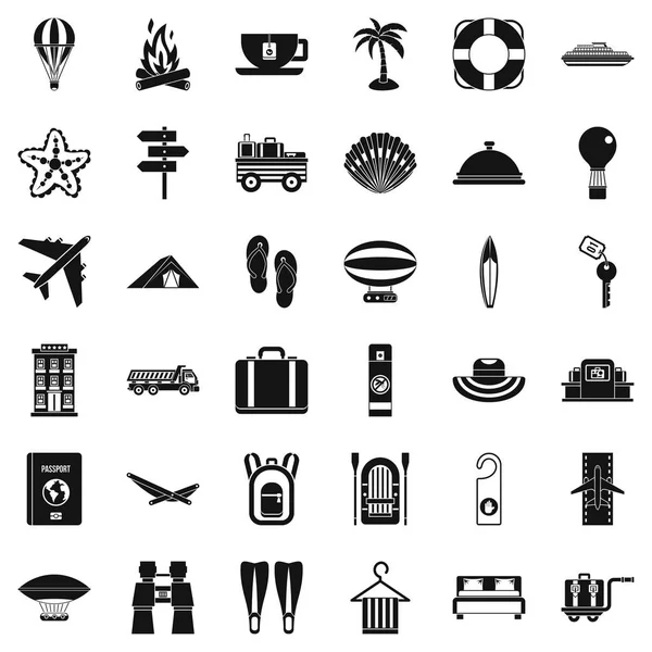 Ensemble d'icônes de bagages de voyage, style simple — Image vectorielle