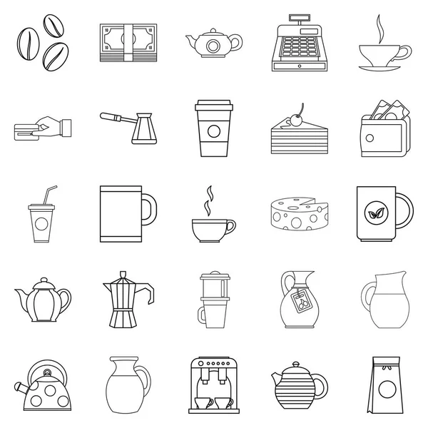 Conjunto de iconos de cafetería, estilo de esquema — Archivo Imágenes Vectoriales