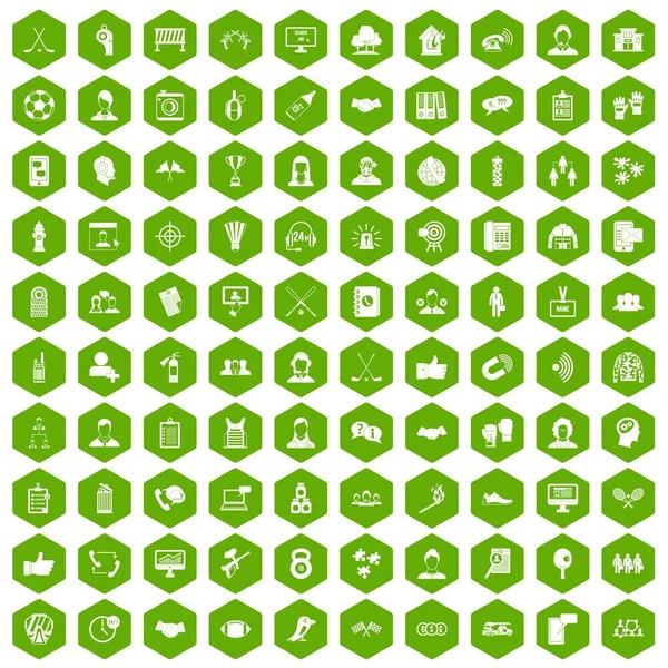 100 team icons hexagon green — Stock Vector