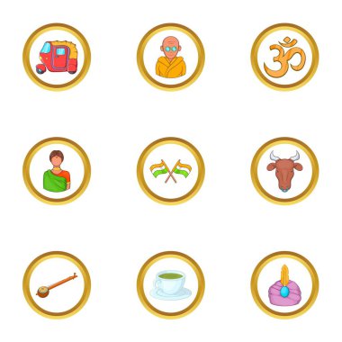 Hindistan simge seti, karikatür tarzı seyahat