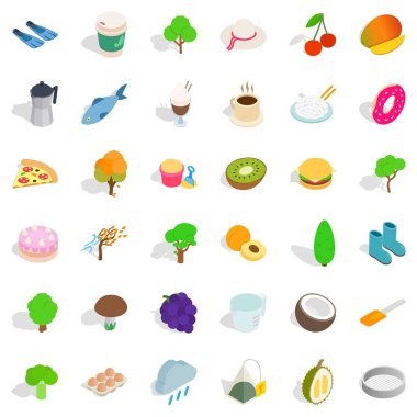 Vejetaryen kafe Icons set, izometrik stili