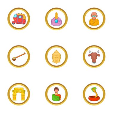 Hindistan Turizm simge seti, karikatür tarzı