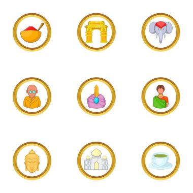 Hindistan ülke simge seti, karikatür tarzı