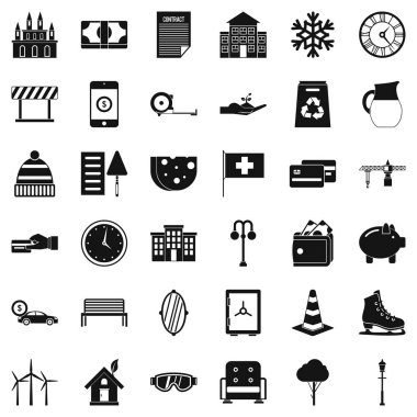 Zengin villa Icons set, basit tarzı