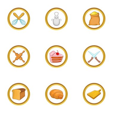 Fırın hobi simge seti, karikatür tarzı