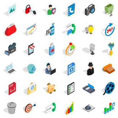 Web Mobil Icons set, izometrik stili