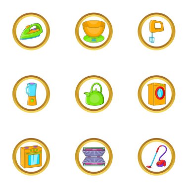 Ev aletleri simge seti, karikatür tarzı