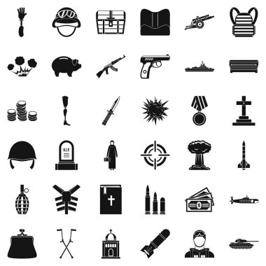 Savaş suçu Icons set, basit tarzı