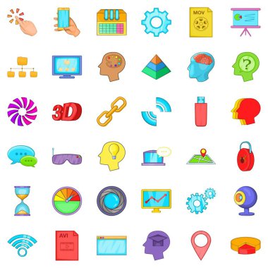 Web usb Icons set, karikatür tarzı