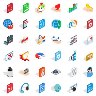 Web anahtar Icons set, izometrik stili