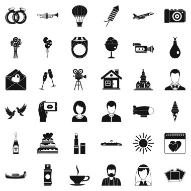 Düğün Icons set, basit tarzı