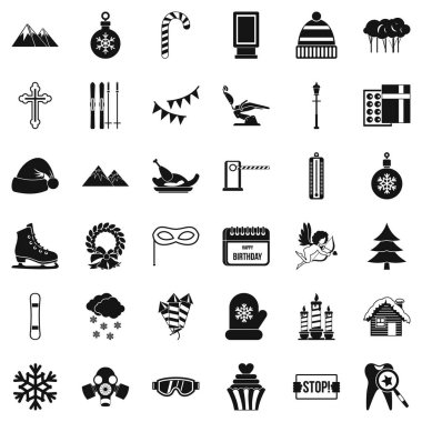 Kış tatil Icons set, basit tarzı