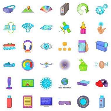 Kablosuz teknoloji Icons set, karikatür tarzı