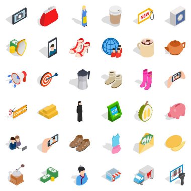 Kadın Icons set, izometrik stili