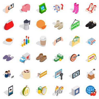 Kadın alışveriş Icons set, izometrik stili