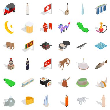 Dünya Tur Icons set, izometrik stili